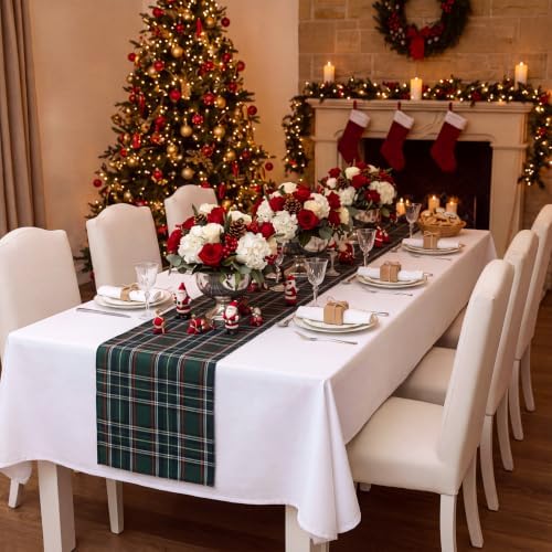HunnmingRe 6 Pcs Green Christmas Tartan Plaid Table Runner 13 x 72 - Image 5
