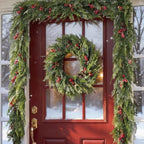 Glitzhome 28"D Christmas Greenery Wreaths,Snow Flocked Artificial Wreath Mixed PE Dripping Wreath with Pinecones & Red Berries, Winter Christmas Wreath for Front Door, Wall, Windows, Home, Xmas Decor - Image 2
