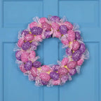 Glittered Small Artificial Easter Egg Wreath with Mesh Ribbons - 20" - Image 2