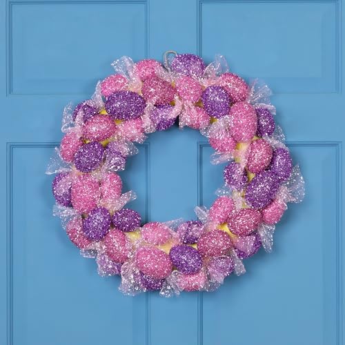 Glittered Small Artificial Easter Egg Wreath with Mesh Ribbons - 20" - Image 2