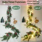 2025 New 6.56FT Christmas Garland Lights with 96 LED 8 Flash Modes Battery Operated Cypress Garland with Timer Lighted Xmas Pine Garland Christmas Decor for Mantle Fireplace Table Stairs Holiday - Image 4
