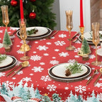 Rectangle Christmas Tablecloth 60x102 Inch, Farmhouse Red Snowman Snowflake Christmas Table Cloth, Polyester Waterproof Wrinkle Resistant Xmas Tables Cover for Holidays Kitchen Dinning Home Decor - Image 4