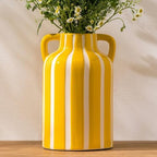 SURE YUESI Yellow Ceramic Vase with Handles, Modern Farmhouse Striped Decorative Vase, 9.1" Art Deco Tall Flower Vases for Pampas Grass, Shelf Decor, Dining Table Centerpiece, Living Room Home Decor by SUREYUESI