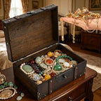 TeamSky Vintage Gray Wooden Storage Box with Lock, Rustic Jewelry Chest - Image 6