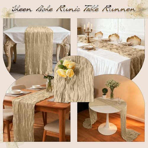 16Packs Champagne Cheesecloth Table Runner – Boho Gauze Vintage Table Decor, 120 Inch Long Rustic Cloth Runner for Wedding, Bridal Shower, Birthday, Romantic Party 10Ft (Champagne, 24" x 120"-16Packs) - Image 4