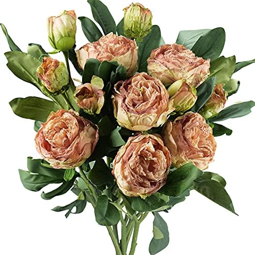 FiveSeasonStuff Vintage Dusty Coral Pink Peonies — Artificial Silk Flowers with Intentional Aged, Naturally Textured Petals, 6 Stems by FiveSeasonStuff