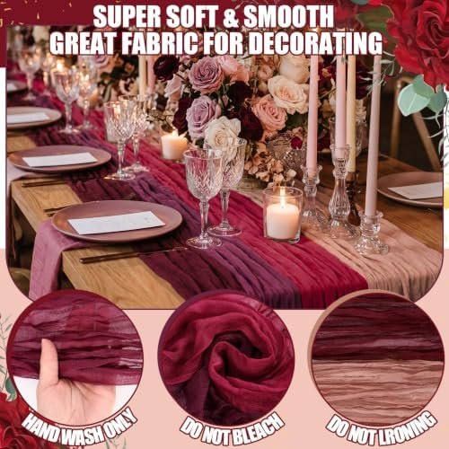 Remagr 12 Pcs Gradient Burgundy Cheesecloth Gauze Table Runners - Image 3