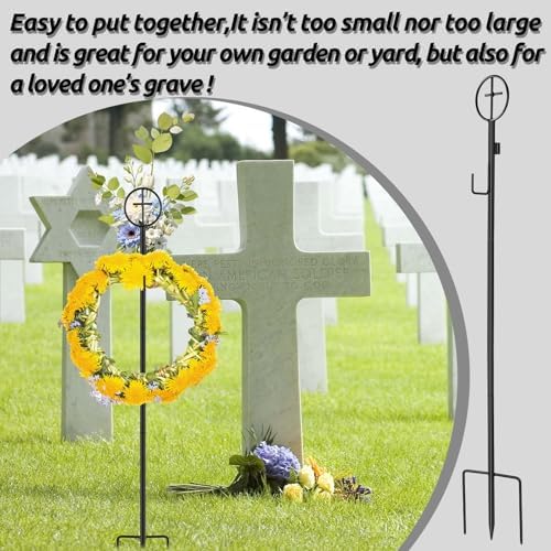 2 Pcs Black Wreath Stake,36" Cemetery Wreath Stand with Cross,Adjust Height - Image 5