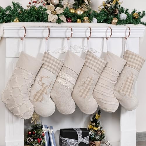 GEX Christmas Stockings for Family 20" Large Plaid Xmas Stockings Classic Bohemian Style Fireplace Decorations Hanging Ornament (6 Pack) - Image 2