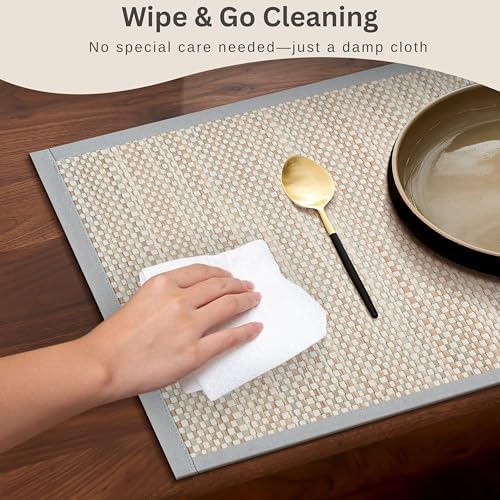 Hausattire Bamboo Placemats for Dining Table Set of 10 Washable 13x19 Rectangle Place Mats Sushi Mats for Kitchen Table Outdoor Parties Easter Farmhouse Decoration - Grey - Image 6