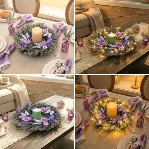 Valery Madelyn 18 inch Spring Lavender Wreaths for Front Door with Lights - Image 3