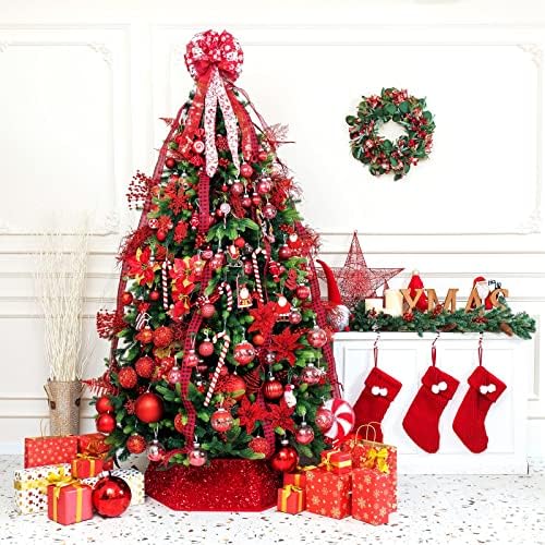 XmasExp Christmas Tree Collar, 39 inch Sequin Tree Skirt Stand Base Cover for Home Decor (Red, X-Large) - Image 2