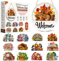 16 Pcs Interchangeable Welcome Sign for Front Door, Round Wood Sign by Unknown