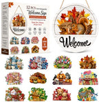 16 Pcs Interchangeable Welcome Sign for Front Door, Round Wood Sign by Unknown