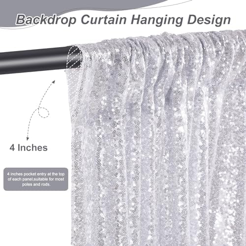 Silver Sequin Backdrop Curtains,2 Panels 3FTx8FT Glitter Backdrop for Party - Image 2