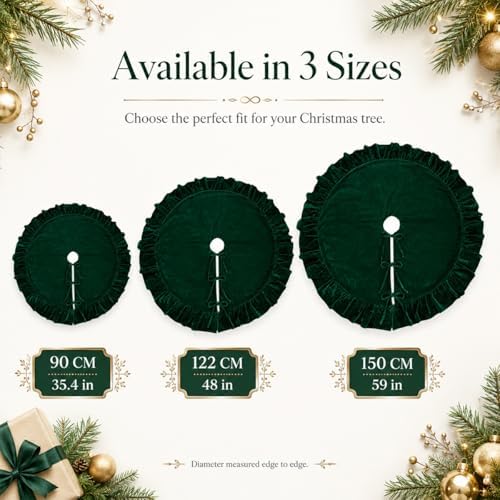 Velvet Christmas Tree Skirt, 60 Inches DarkGreen Ruffled Velvet Christmas Tree Skirt,Rustic Vintage Xmas Tree Skirt for Party Decorations - Image 3