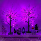 2 Pack 24 Inch Black Halloween Tree with 48 LED Purple Lights, Timer/USB/Battery Operated Halloween Table Decorations Lighted Spooky Tree for Home Office Room Decor Indoor - Image 2