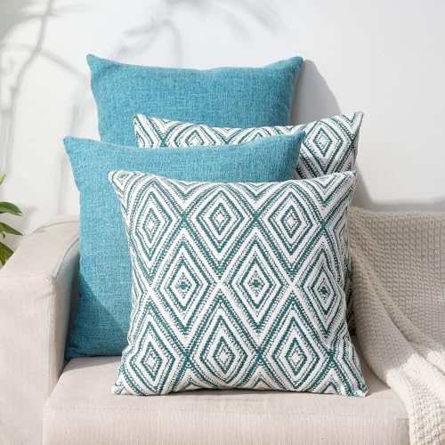 HPUK Throw Pillow Covers 18x18, Set of 4, Aqua Blue Couch Pillow Covers by HPUK