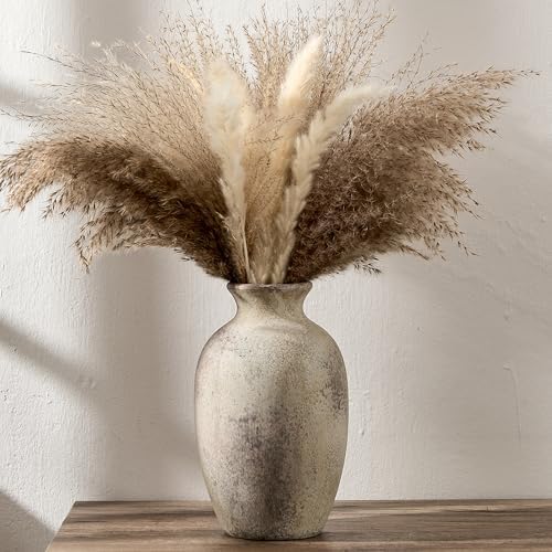 PORCER Ceramic Rustic Flower Vase, 8.27 Inch Vintage Pottery Home Decor, Antique Farmhouse Terracotta Vase for Living Room, Table, Shelf, Mantel Decoration, Farmhouse - Natural Brown by PORCER