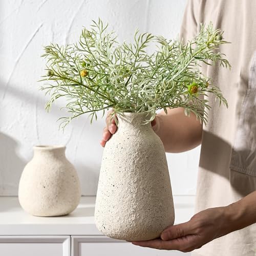 Ceramic Vase Set of 2 for Home Decor, Handcrafted Sesame Dot White Rustic Terracotta Vases, Vintage Farmhouse Decor, Minimalist Decorative Vases for Table Centerpiece Fireplace Nightstand Decoration - Image 7