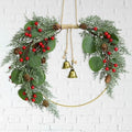 Christmas Wreath for Front Door Artificial Half Circle Wreaths with Bell Pine Cones Red Berries Eucalyptus Leaves Outdoor Wreath for Farmhouse Front Porch Window Christmas Decorations by CMINAUS