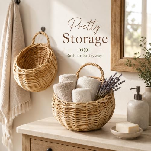 Toddmomy 2 Pack Woven Wicker Hanging Basket 9 Inch Wall Planter - Image 4
