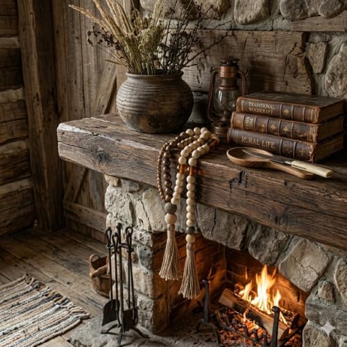 Laju Handmade Mah - 35" Wood Bead Garland - Home Jewelry with Natural Sisal Tassels & Amber Spheres - Large Boho Coffee Table Styling String - Image 4
