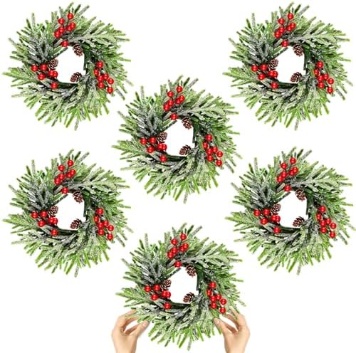 6 Pcs Christmas Wreath 10 Inch Green Artificial Wreaths Red Berry Pinecones Wreaths for Front Door Cabinets Wreath Indoor Outdoor Wall Decor Christmas Wall Home Decoration by Gosodeny