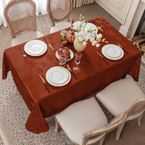 Softalker Fall Jacquard Rectangle Tablecloth, 60 x 120 Inch Rust - Image 3