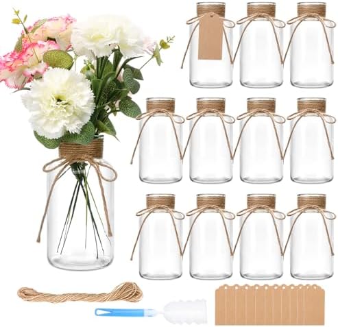 12 Pack Glass Flower Vases with Rope,Mason Jars for Centerpieces by Brajttt