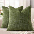 decorUhome Textured Chenille Throw Pillow Covers 26x26 Set of 2 Olive Green by decorUhome