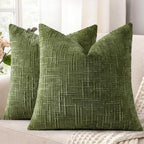 decorUhome Textured Chenille Throw Pillow Covers 26x26 Set of 2 Olive Green by decorUhome