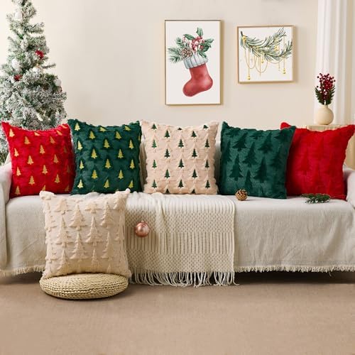 Allorry Christmas Pillow Covers 26x26 Set of 2 Beige Brown Xmas Tree Pillow Covers Soft Plush Faux Fur Christmas Decorations for Xmas Winter Holiday Home Bedroom Sofa Cushion Cases PT-008D26 - Image 6