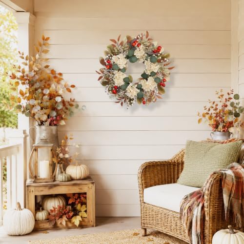 20 Inch Cream Hydrangea & Berry Fall Wreath for Front Door - Image 4