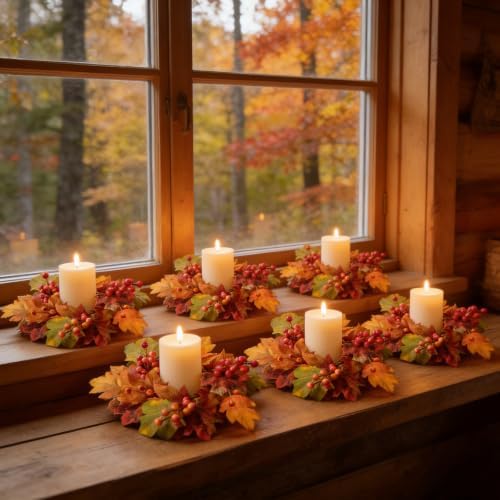 8 Pcs Small Fall Hanging Wreaths with Artificial Autumn Maple Oak Leaves Red Orange Berry Clusters Mini Cabinet Wreath for Home Table Centerpieces Kitchen Farmhouse Thanksgiving Party Decor - Image 4