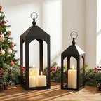 23 Inch Black Metal Outdoor Lantern with Hanging Ring Modern - Image 6