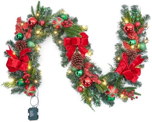 Garvee 6 Feet Christmas Garland with Lights for Mantle, Red Green by Garvee
