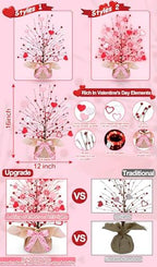 TURNMEON 2 Pack Valentine's Day Tree Tabletop Decorations - 16 Inch Battery Operated with 14 Red Pink Hearts and 32 Red Berries for Home, Table, Bedroom, Indoor Party, Wedding Decor - Image 5