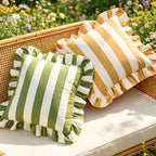 vctops Ruffle Square Throw Pillow Covers Boho Pink and Red Striped Decorative Pillowcases Set of 2, Soft Velvet Accent Cushion Cover Cases for Sofa Bed Living Room Decor (Ginger White,18"x18") - Image 3