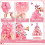 2FT Pink Mini Christmas Tree with Lights, Balls Tree Skirt 8 Lighting Modes - Image 5