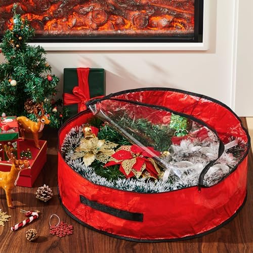 4 Pcs Christmas Wreath Storage Bag, Christmas Garland Storage Container with Clear Window, Zipper & Handle for Xmas Holiday Seasonal Wreath Garland Box(Red,36") - Image 4