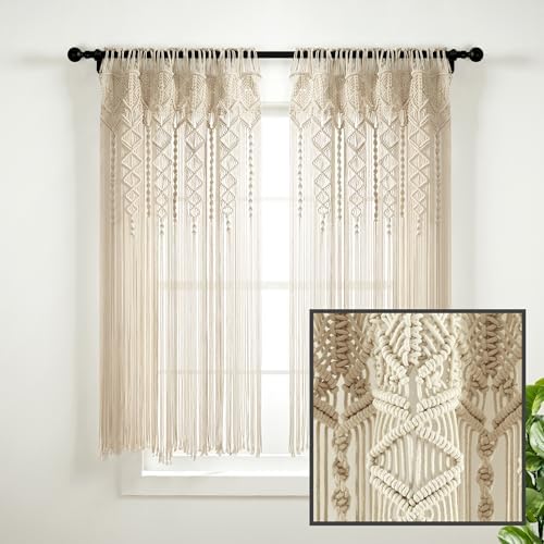 Lush Decor Boho Macrame Textured Cotton Window Curtain Panel Single 40" W x 63" L Neutral - Macrame Curtains for Windows, Room Divider, Boho Wall Decor - Image 5