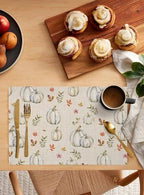 Thanksgiving Placemats Set of 4, Grey Pumpkin Leaves Fall Harvest Burlap Placemats for Dining Table Place Mats for Kitchen Table Waterproof Table Mats, Wipeable Dining Table Set - Image 2