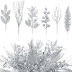 Silver 66 Pcs Christmas Glitter Picks and Sprays, Xmas Artificial Floral Stems Branches Berry Leaf Pine for Tree Topper Wreath Garland Centerpiece Holiday Party Home Decor by Vertintong