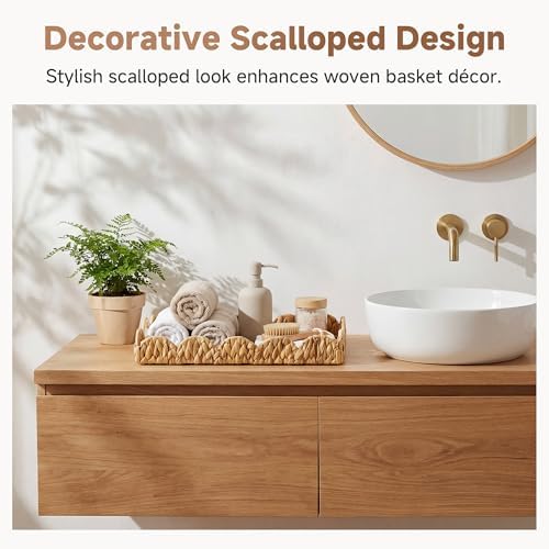 StorageWorks Wicker Scalloped Edge Serving Tray, Scalloped Rattan Tray - Image 6