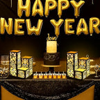 VIHOSE 12 Sets Happy New Year Centerpieces for Table 2026 New Years Lanterns with Candle Black and Gold Glitter Table Decorations for 2026 Eve Party Decoration Supplies - Image 5