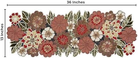 Beaded Table Runner Decorative Hand Glitz Rustic Farmhouse for Fall Harvest aurumn Thanksgiving Christmas - 13x36 Inch - Maroon Multi - Image 5