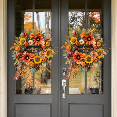24 Inch Harvest Fall Wreaths for Front Door, Rustic Harvest Autumn Wreath - Image 6