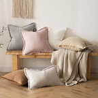 MIULEE Boho Linen Fringe Decorative Throw Pillow Covers Light Pink 18x18 - Image 7