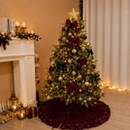 Christmas Tree Skirt, Wine Red Velvet with Ruffled Pearl 60 Inch - Image 3